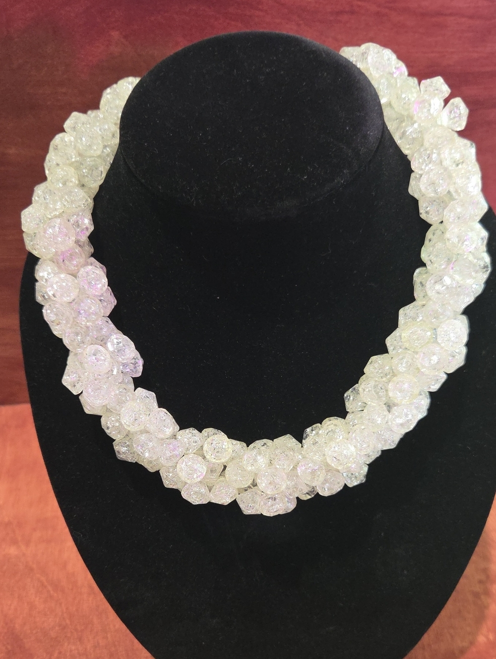 Crystal Bead Twist Necklace - White